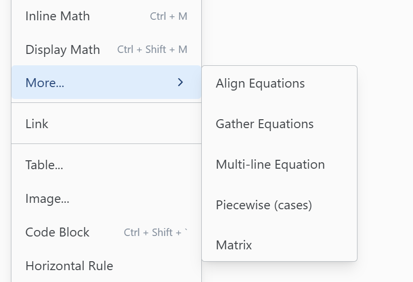 Math Insert Menu